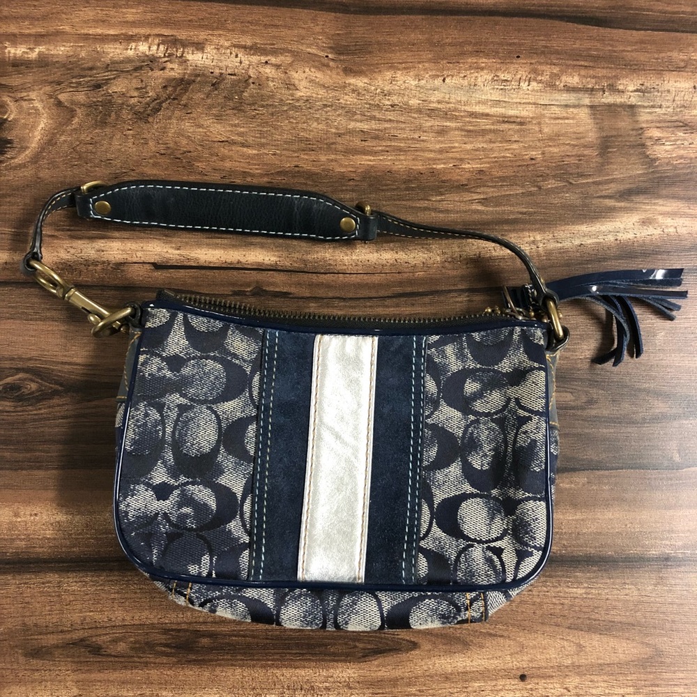 Coach small navy blue distressed bag